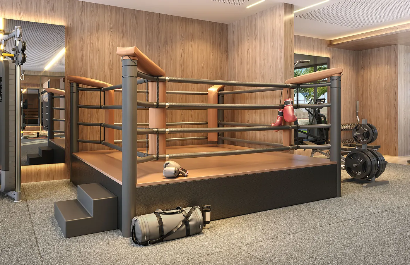 Perspectiva do ring box da academia