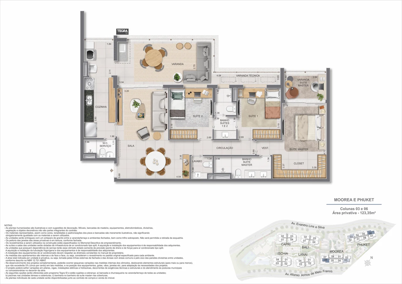 Planta da unidade-tipo de 3 suítes