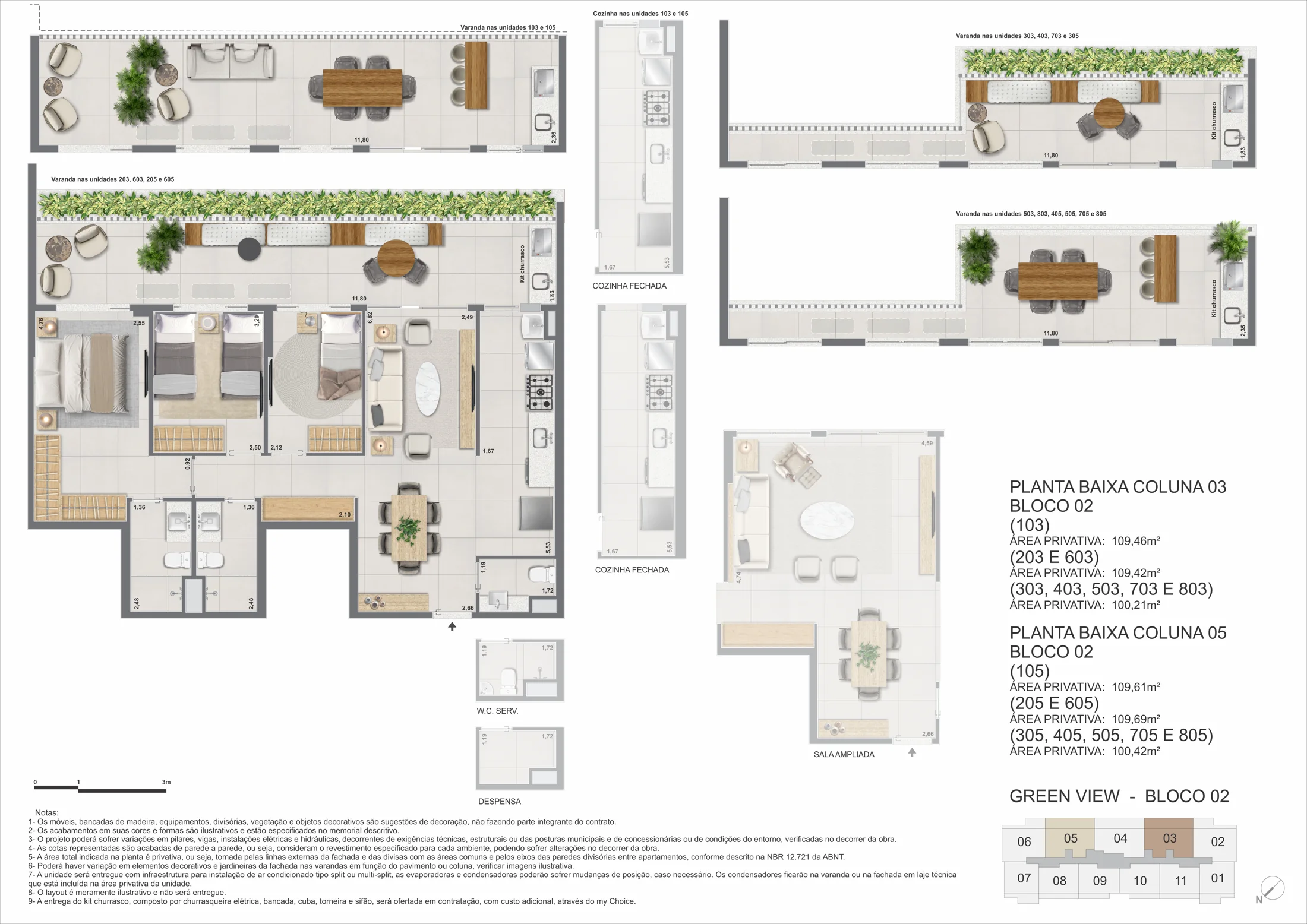 Planta de apartamentos do bloco 2 · 2 e 3 quartos