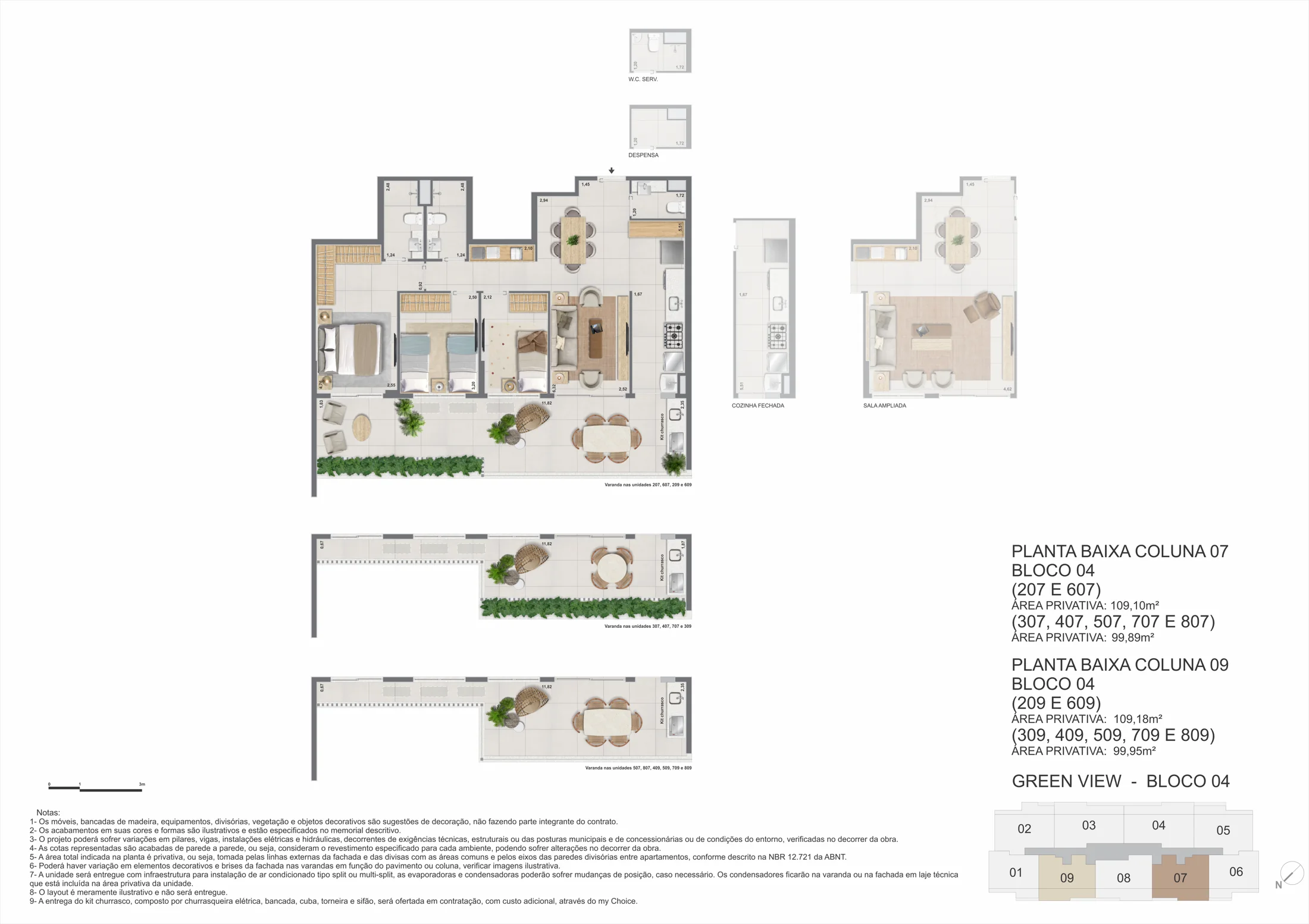 Planta de apartamentos do bloco 4 · 3 quartos