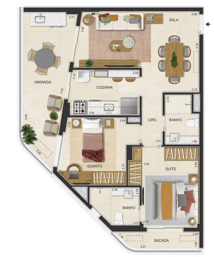 Planta: 2 quartos