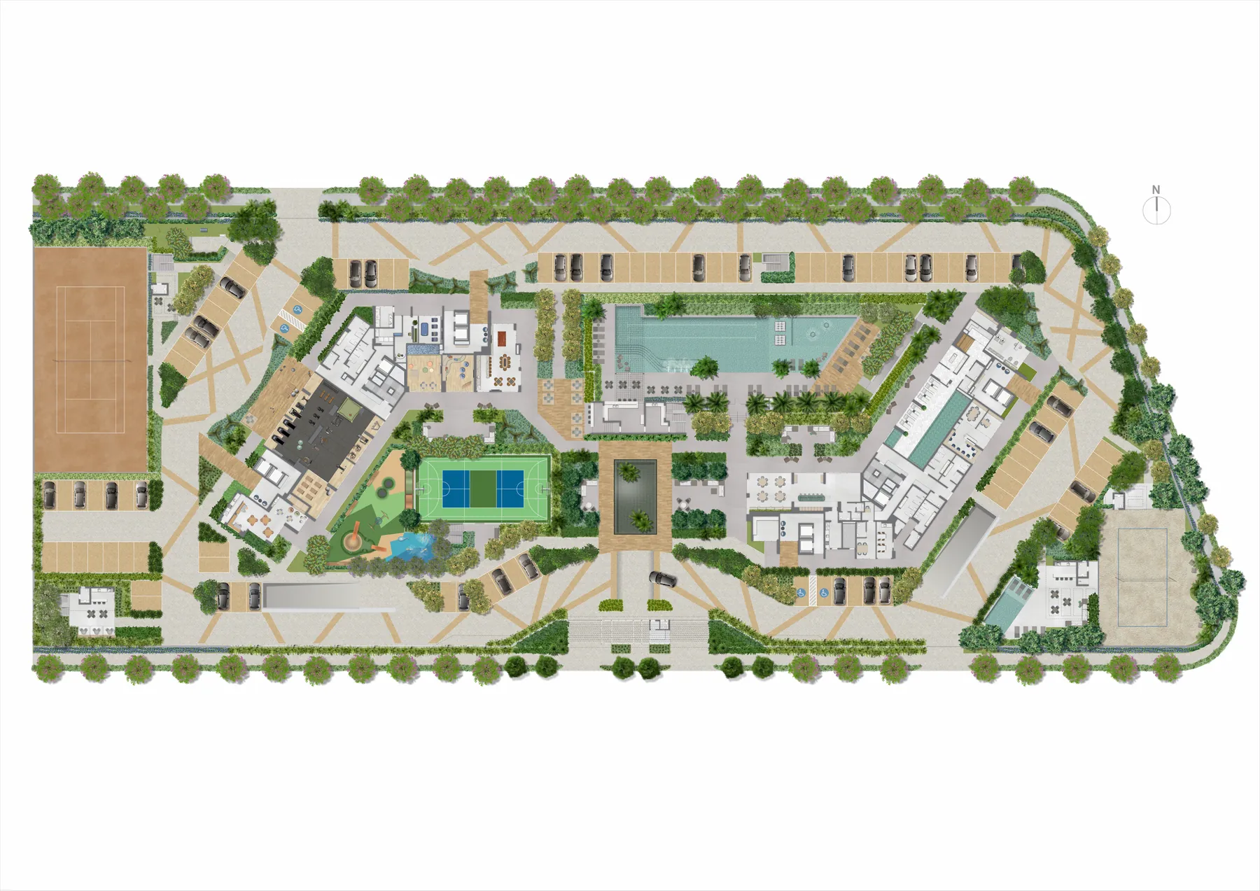 Masterplan do Icon Golf: as duas torres, as piscinas, as quadras e a pool house