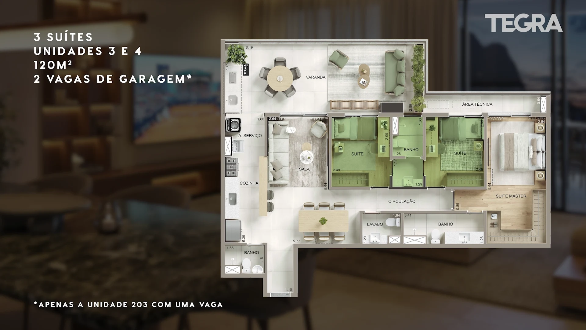 Planta do 3 suítes do Kronos, 120 m²