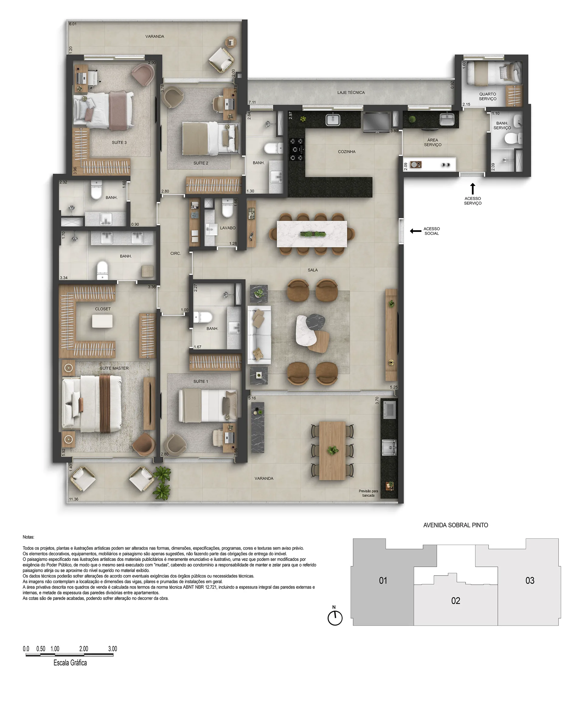 Planta do 4 suítes do Marino, 200,63 e 200,94 m²