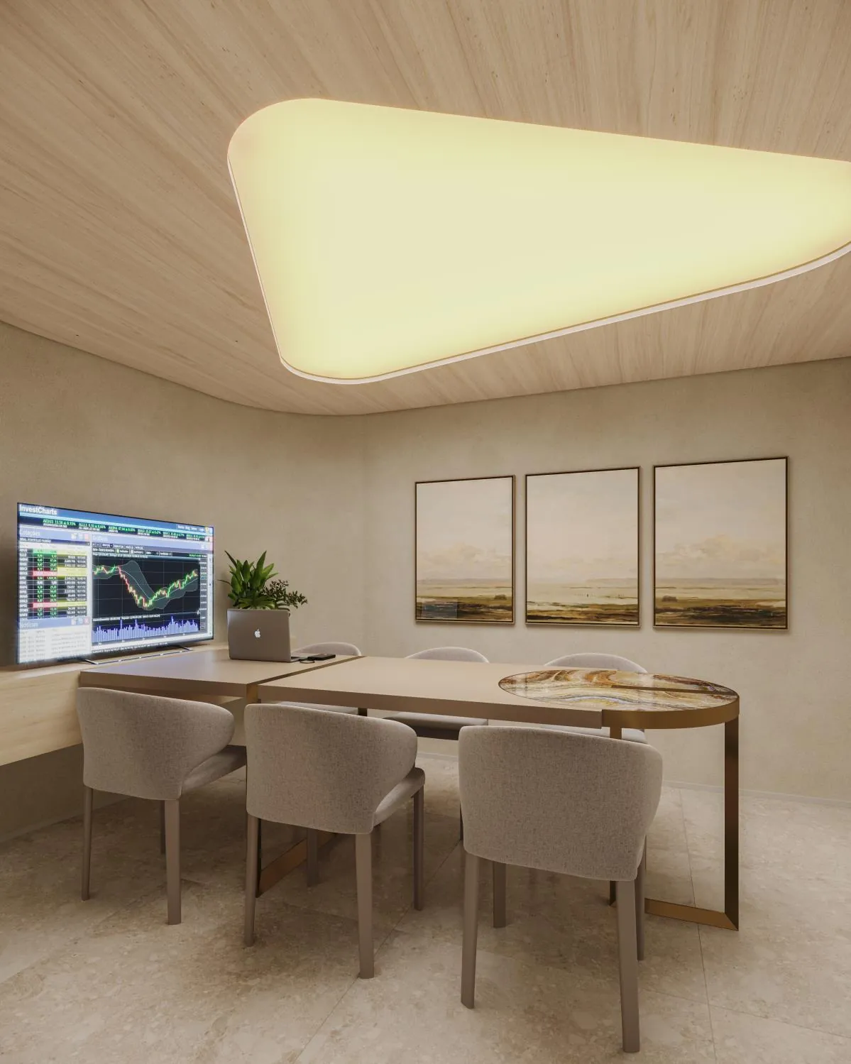 Sala de reunião com mesa e cadeiras